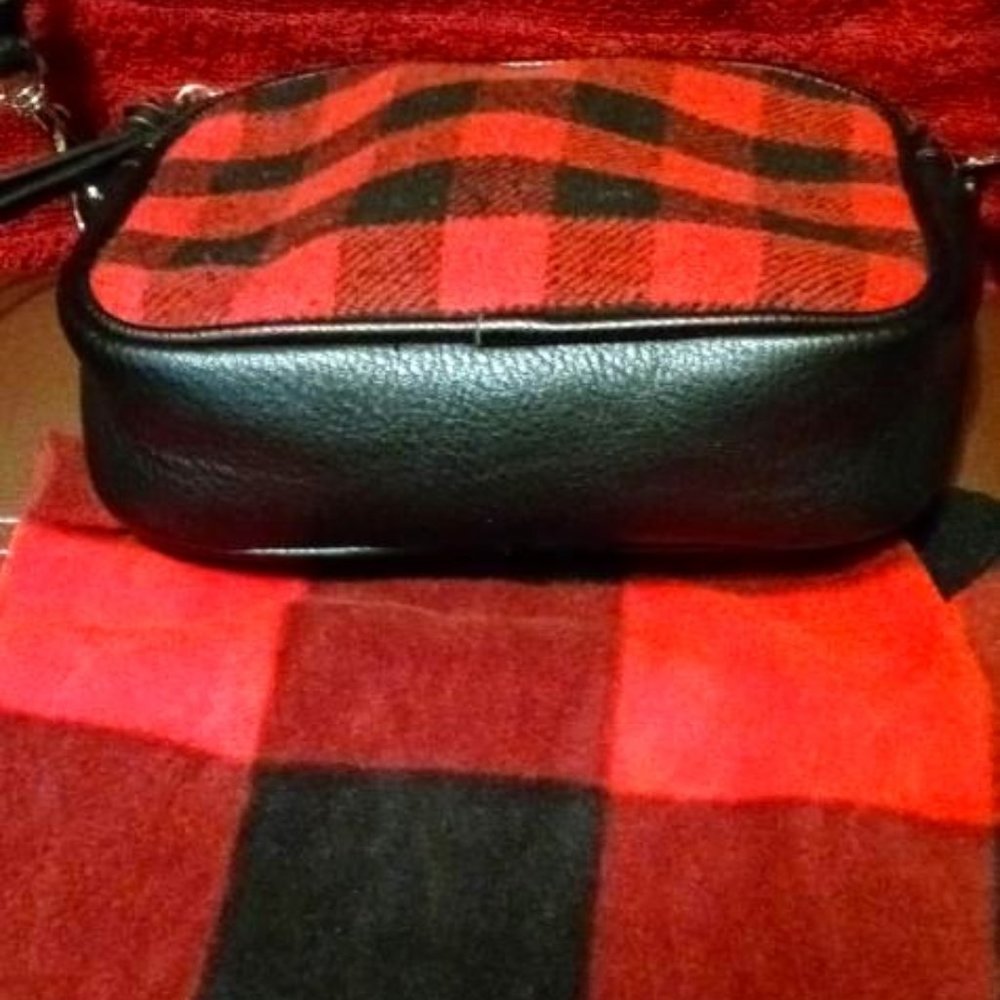 Buffalo plaid infinity scarf and small handbag